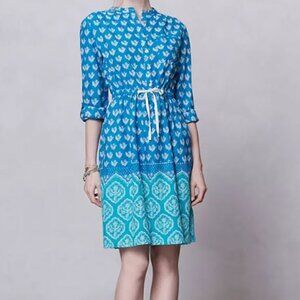 Anthro Meadow Rue Blue Floral Anila Shirt Dress Women's Size 10